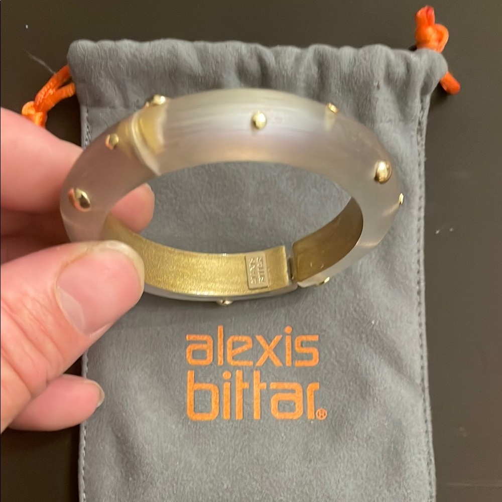 Alexis Bittar Frosted Lucite Bangle with Gold Studs